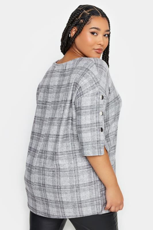 YOURS Plus Size Grey Check Print Soft Touch Button Detail Top | Yours Clothing 3