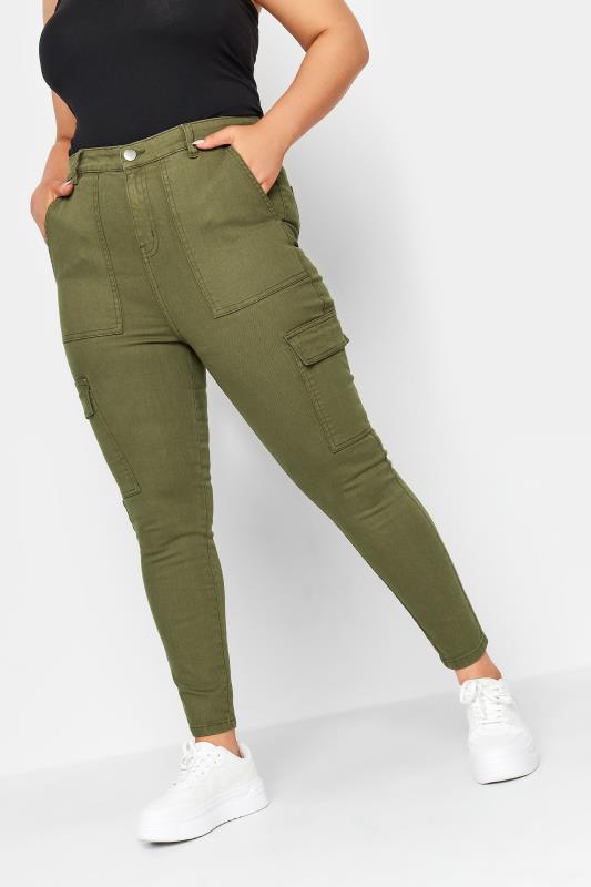YOURS Curve Plus Size Khaki Green Cargo AVA Jeans | Yours Clothing  1