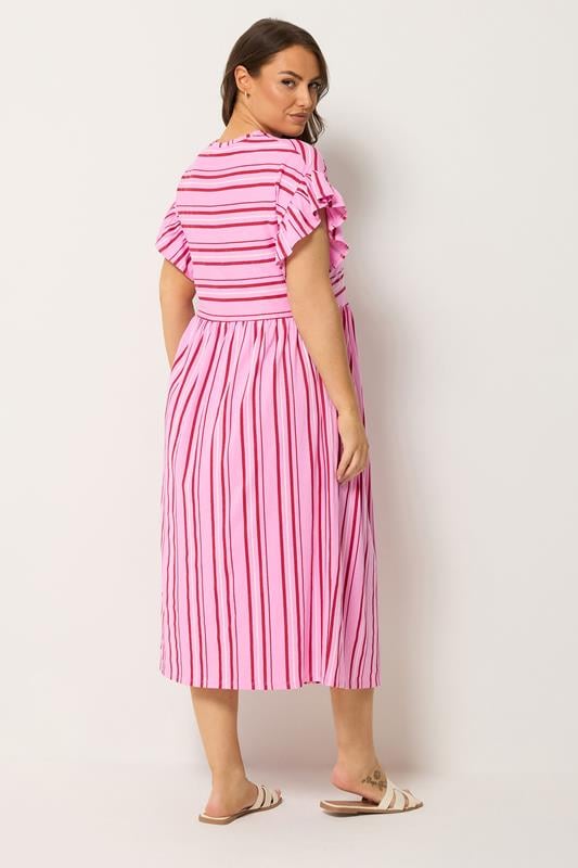 YOURS Plus Size Pink Stripe Frill Sleeve Dress | Yours Clothing 2