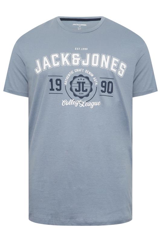 JACK & JONES Big & Tall Light Blue Printed Crew Neck T-Shirt | BadRhino 3