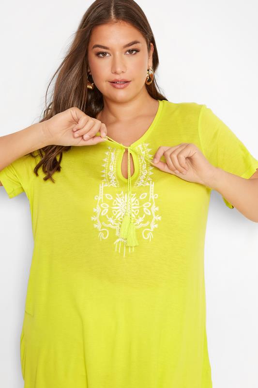 Curve Lime Green Aztec Embroidered Tie Neck T-Shirt 4