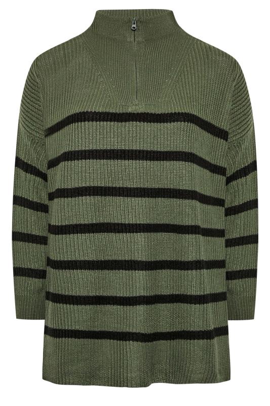 Curve Khaki Green Stripe Long Sleeve Knitted Jumper | Yours Clothing  6