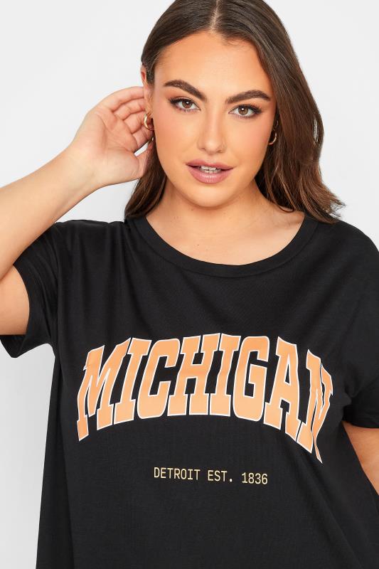 Plus Size Black 'Michigan' Printed T-Shirt | Yours Clothing 4