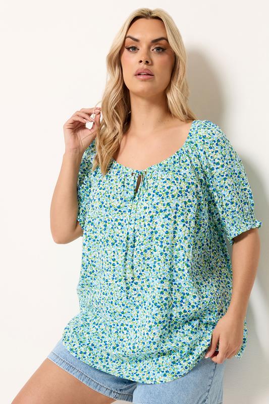  YOURS top azul con florecillas