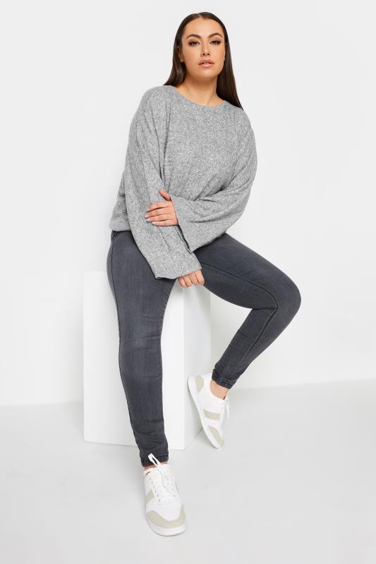 YOURS Plus Size Grey Front Seam Soft Touch Jumper | Yours Clothing 2
