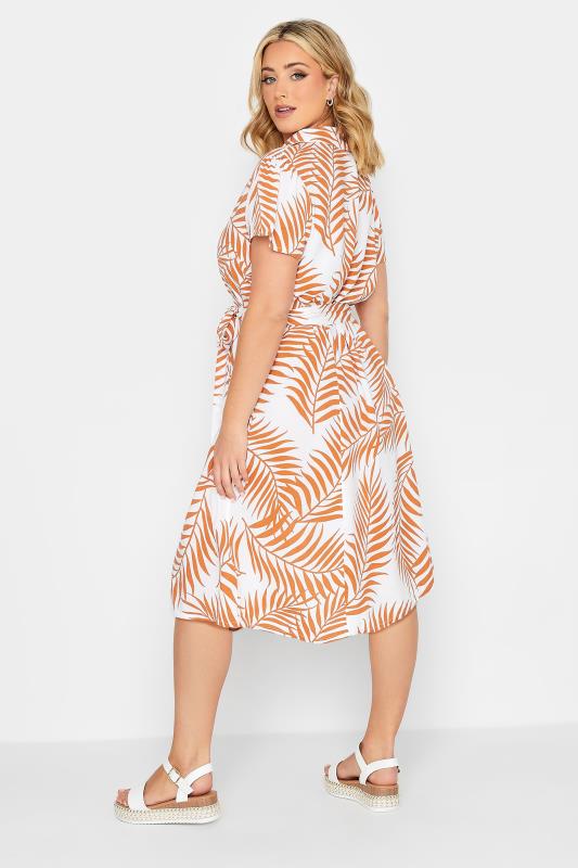 YOURS PETITE Plus Size Curve White & Orange Leaf Print Belted Midi Dress | Yours Clothing  3
