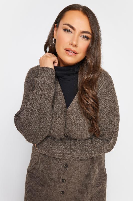 YOURS Plus Size Brown Ribbed Midi Cardigan | Yours Clothing 6