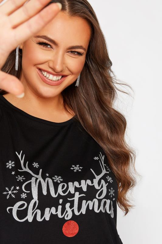 Plus Size Black 'Merry Christmas' Christmas Rudolph T-Shirt | Yours Clothing 5