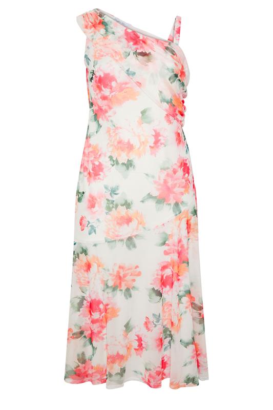 YOURS LONDON Plus Size White Floral Drape Shoulder Dress | Yours Clothing 5