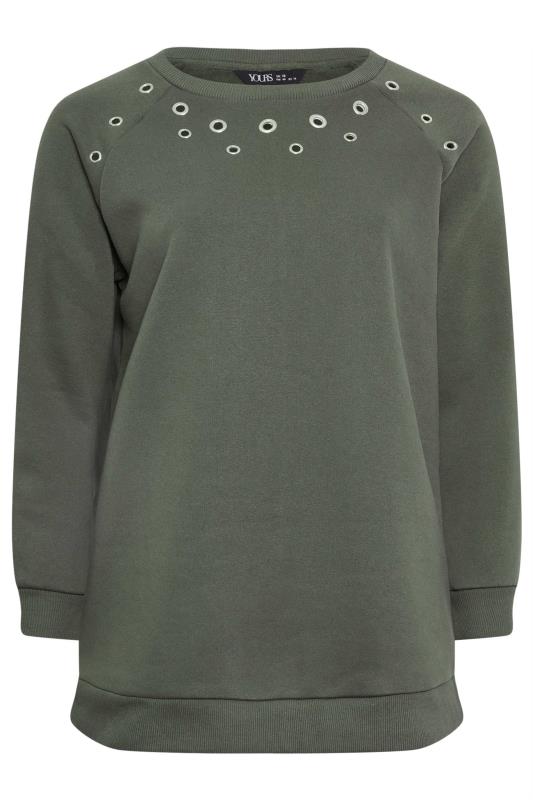 YOURS Curve Dark Green Eyelet Detail Sweatshirt | Yours Clothing 5