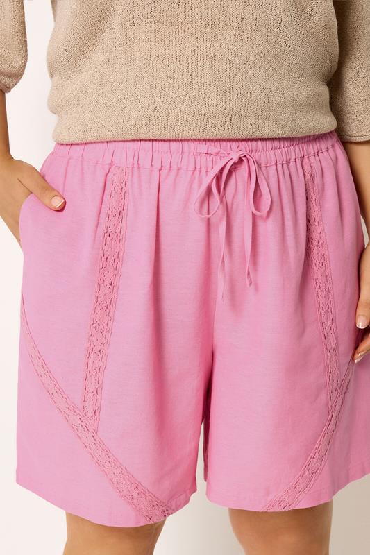 YOURS Plus Size Pink Crochet Drawstring Shorts | Yours Clothing 4
