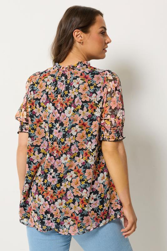 Yours Plus Size Pink Floral Print Frill Neck Blouse | Yours Clothing 2