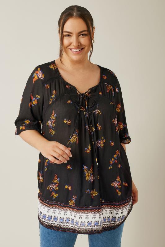 Floral Border Top Black 1