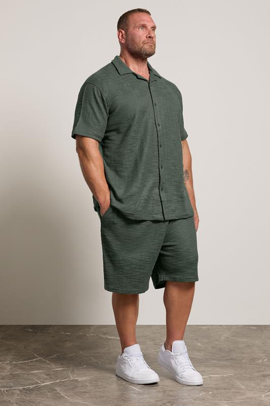 BadRhino Big & Tall Green Textured Revere Shirt & Short Co-ord Set | BadRhino 1
