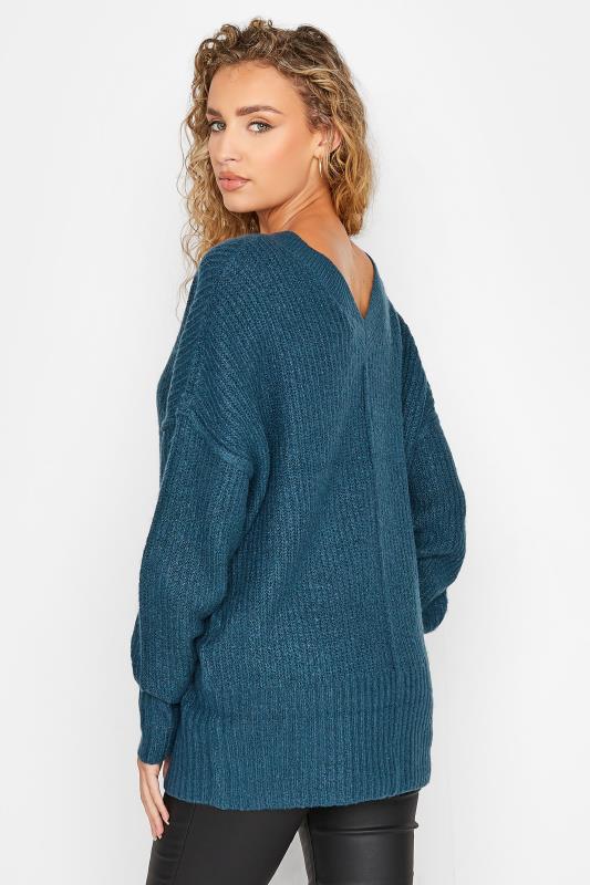 LTS Tall Teal Blue V-Neck Knitted Jumper 3