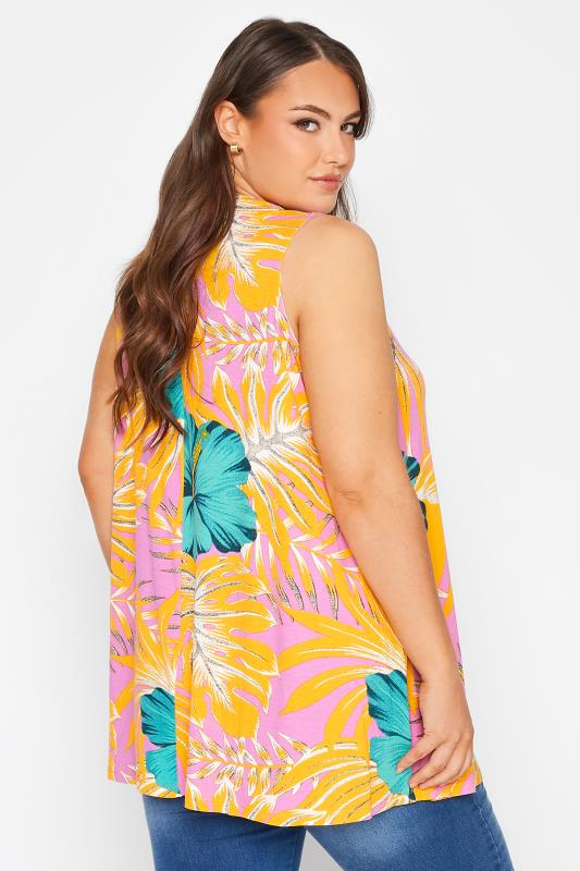 Plus Size Pink Tropical Print Swing Vest Top | Yours Clothing 3