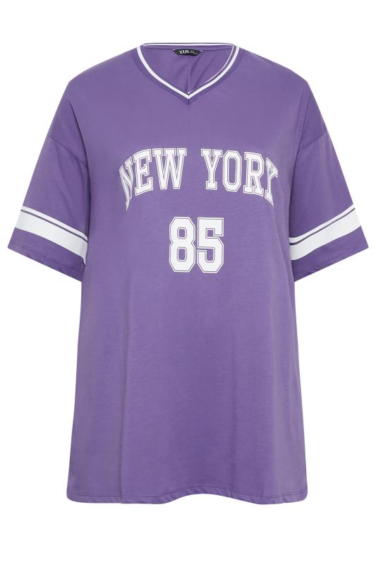 YOURS Curve Plus Size Dark Purple 'New York' Slogan Varsity T-Shirt | Yours Clothing  6