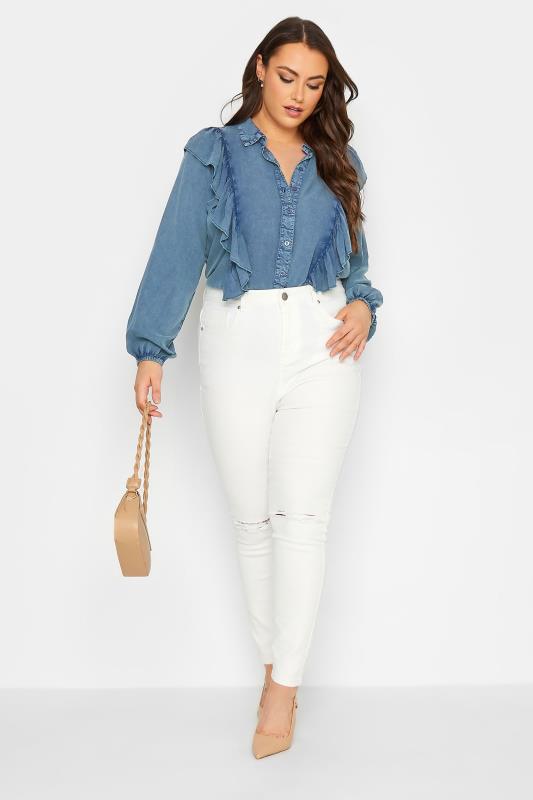 Plus Size LIMITED COLLECTION Blue Frill Chambray Shirt | Yours Clothing 2