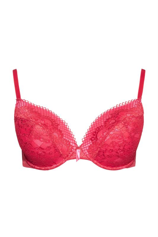 Red Lace Padded Underwired Plunge Bra 4