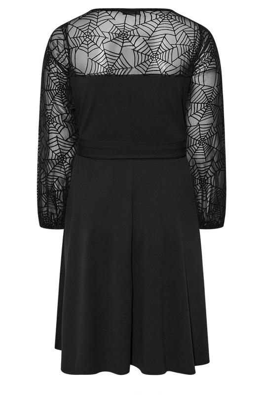 YOURS LONDON Plus Size Black Flocked Halloween Skater Dress | Yours Clothing 7