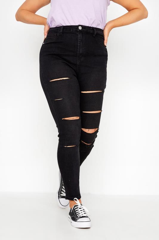 Plus Size  Curve Black Ripped Skinny Stretch AVA Jeans