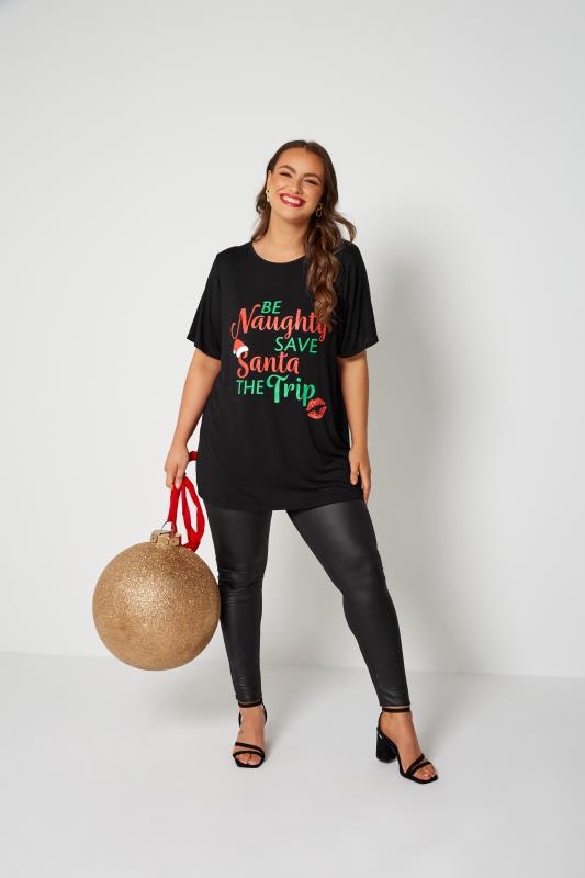 LIMITED COLLECTION Curve Black 'Be Naughty' Slogan Christmas T-Shirt 10