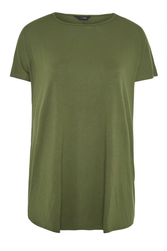Curve Khaki Green Grown On Sleeve Dip Back T-Shirt_F.jpg