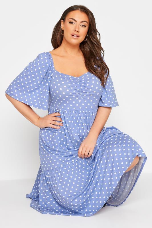 Plus Size Blue Polka Dot Print Square Neck Midaxi Dress | Yours Clothing 4
