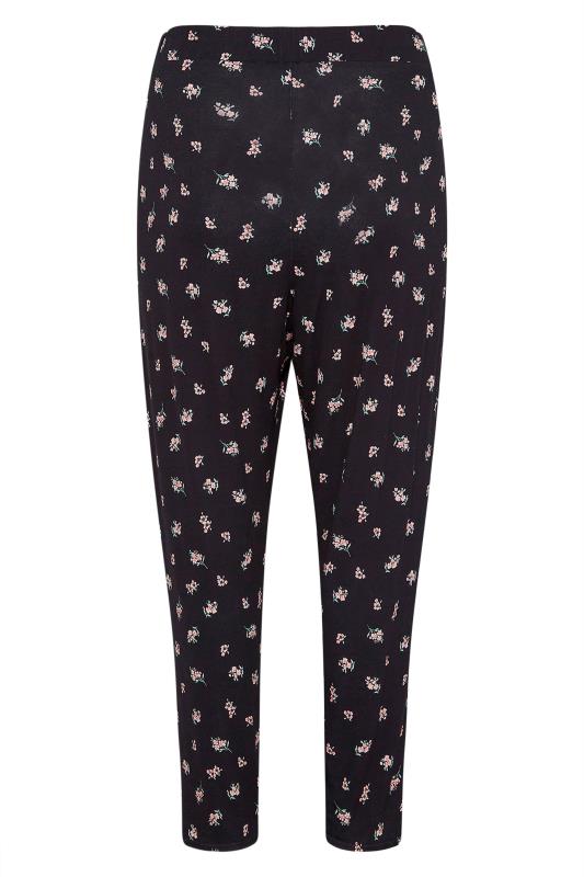 Curve Black Ditsy Floral Print Jersey Joggers 5