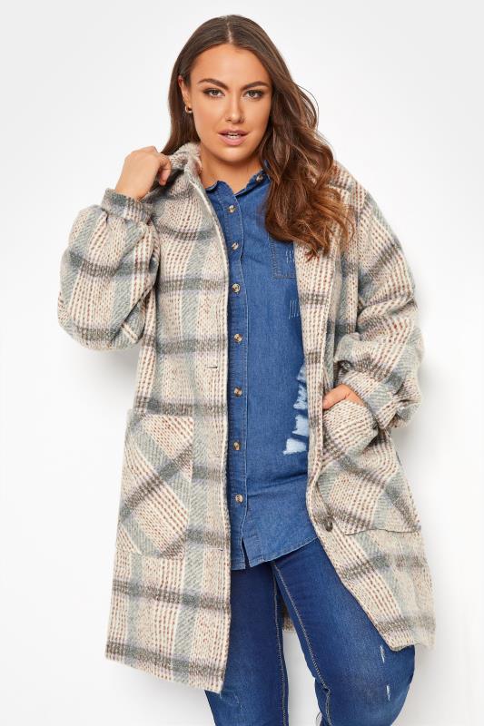 Plus Size  THE LIMITED EDIT Cream & Grey Check Balloon Sleeve Coat