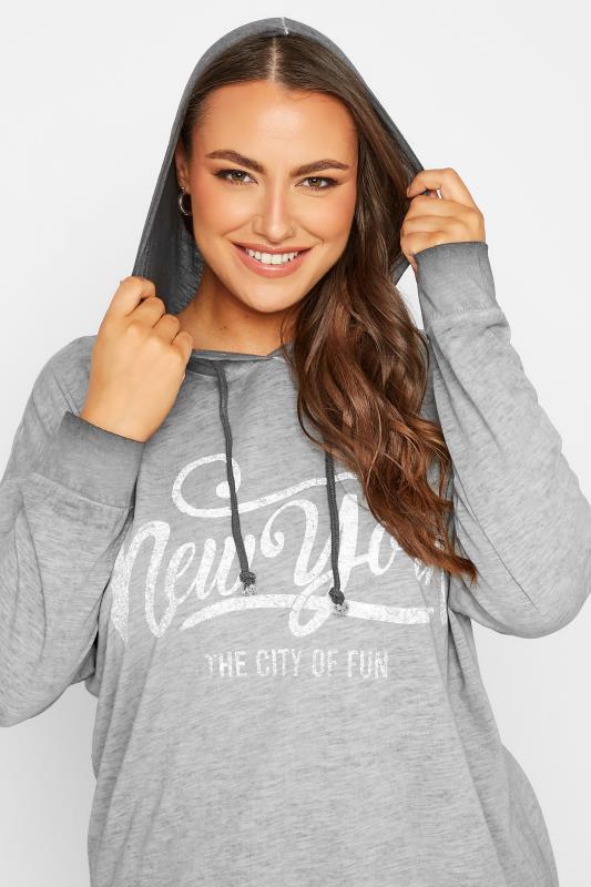Curve Plus-Size Grey 'New York' Slogan Hoodie | Yours Clothing 4