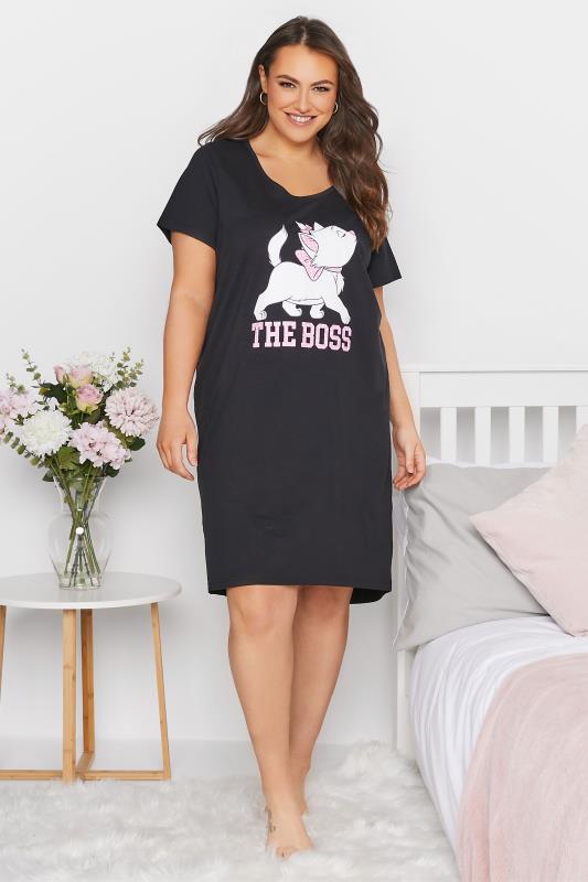 DISNEY Plus Size Black Aristocats 'The Boss' Slogan Nightdress | Yours Clothing 1