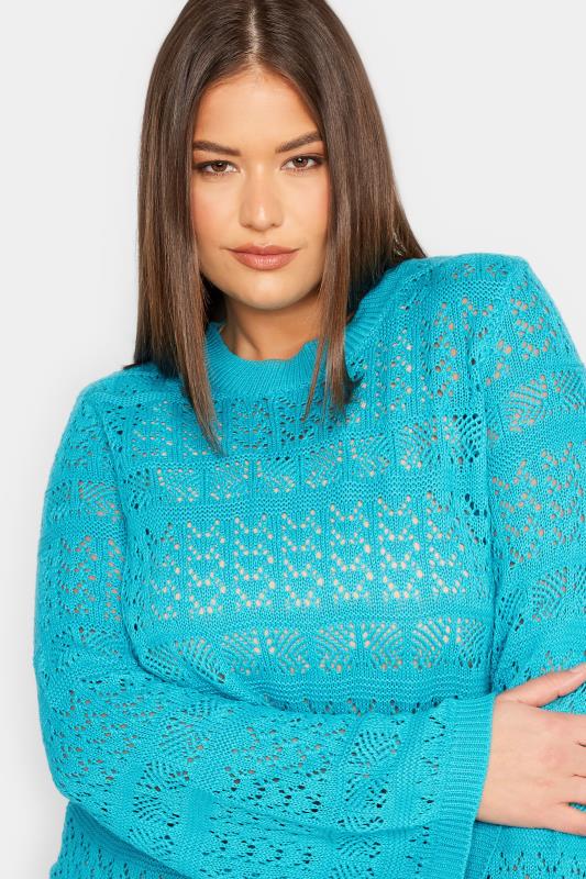 LTS Tall Blue Crochet Flare Sleeve Jumper | Long Tall Sally  4