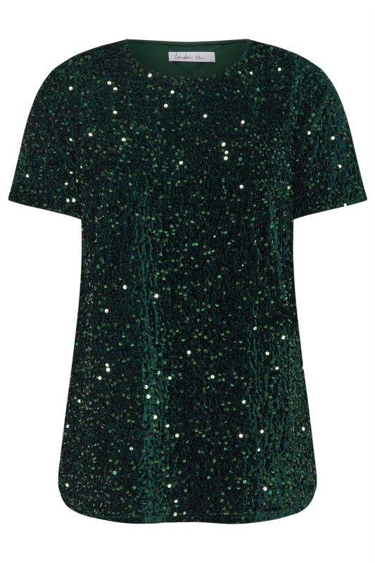 YOURS LONDON Plus Size Emerald Green Velvet Sequin Top | Yours Clothing  6