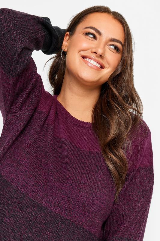 YOURS Plus Size Berry Red Colourblock Stripe Knitted Jumper | Yours Clothing 4