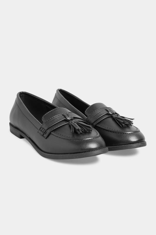 Black Faux Leather Tassel Loafers In Standard D Fit | PixieGirl 2