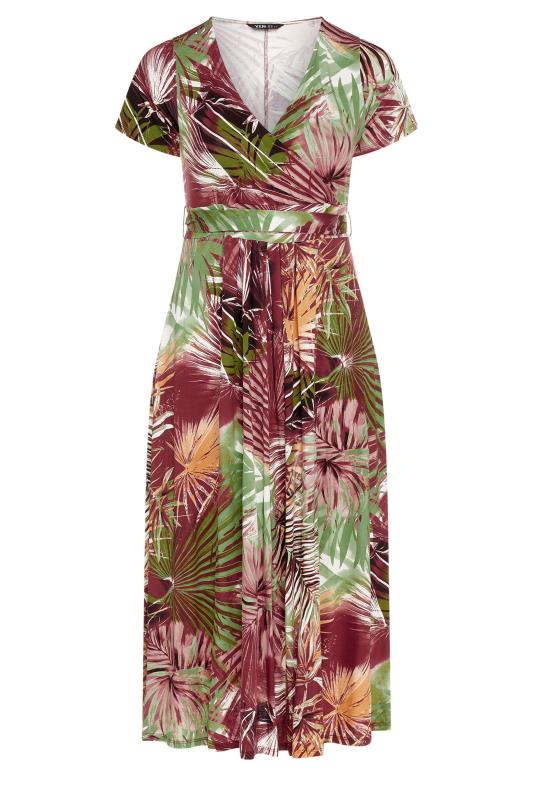 YOURS Plus Size Red Palm Print Belted Wrap Maxi Dress | Yours Clothing 5