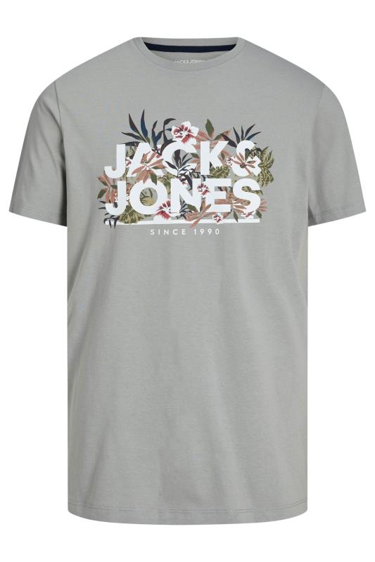 JACK & JONES Big & Tall Grey Floral Logo Print T-Shirt | BadRhino 2