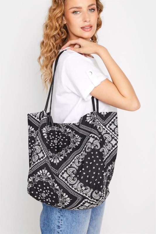 Black Paisley Print Tote Bag | Yours Clothing 2