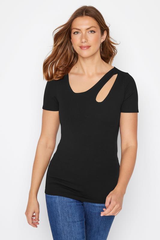 LTS Tall Women's Black Cut Out Detail T-Shirt | Long Tall Sally 1