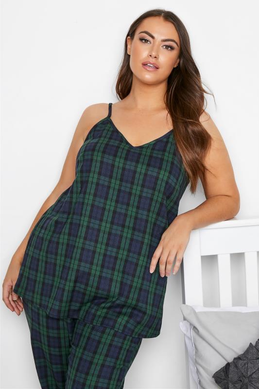 Plus Size  LIMITED COLLECTION Forest Green Tartan Check Pyjama Top