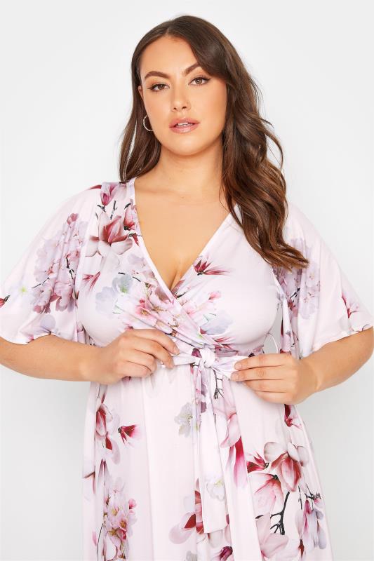 YOURS LONDON Plus Size Pink Floral Hanky Hem Dress | Yours Clothing 4