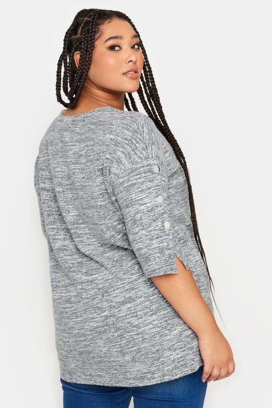 YOURS Plus Size Grey Marl Soft Touch Button Detail Top | Yours Clothing 3