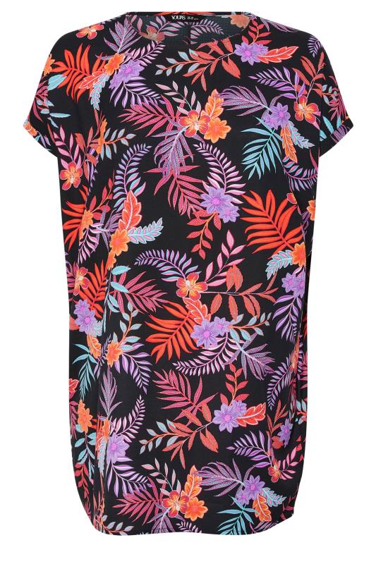 YOURS Plus Size Black Tropical Print Shift Dress | Yours Clothing 5