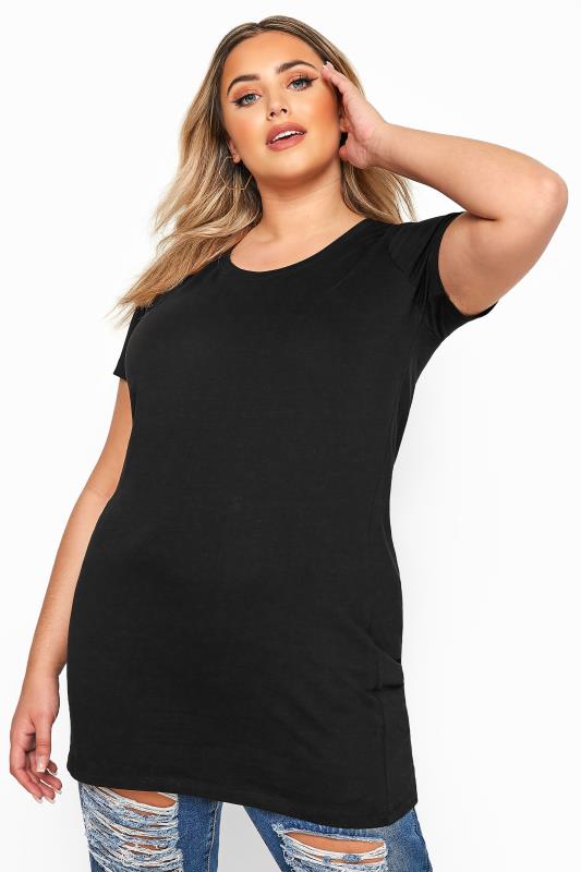 Plus Size Basic T-Shirts & Vests Black Longline T-Shirt
