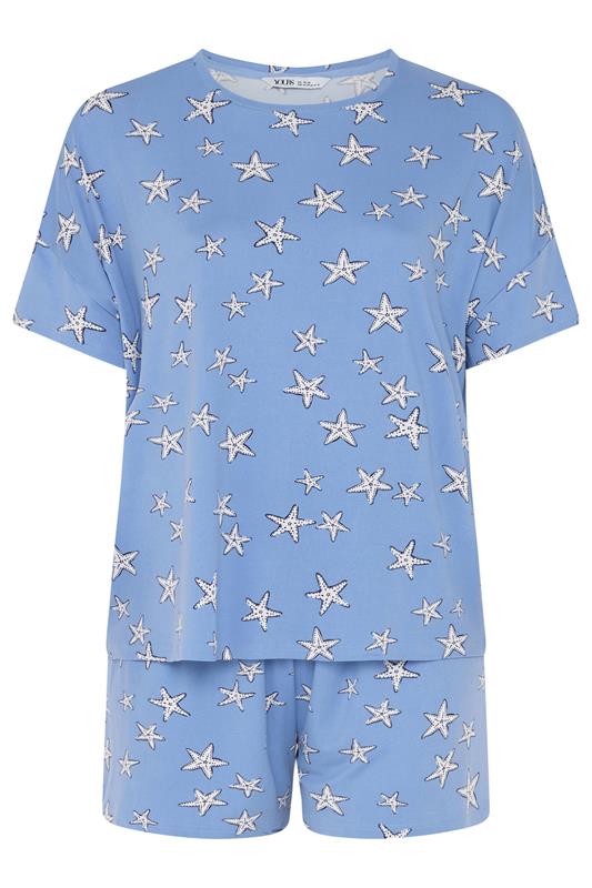 YOURS Plus Size Blue Starfish Soft Touch Pyjama Set | Yours Clothing 5