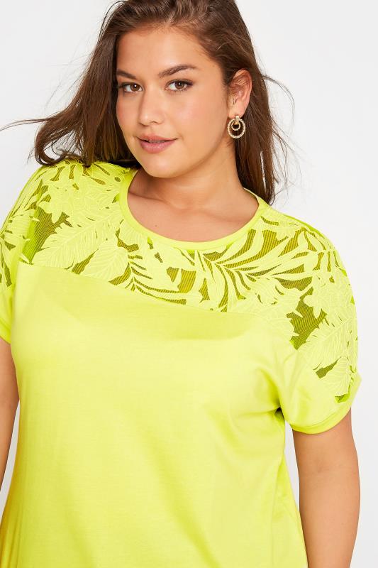 Plus Size Bright Green Floral Mesh Panel T-Shirt | Yours Clothing 4