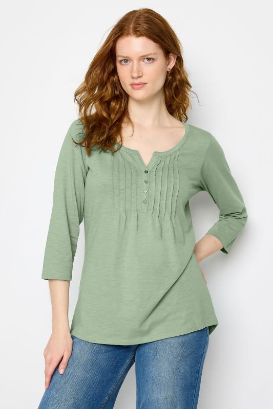  Grande Taille LTS Tall Sage Green Cotton Henley Top