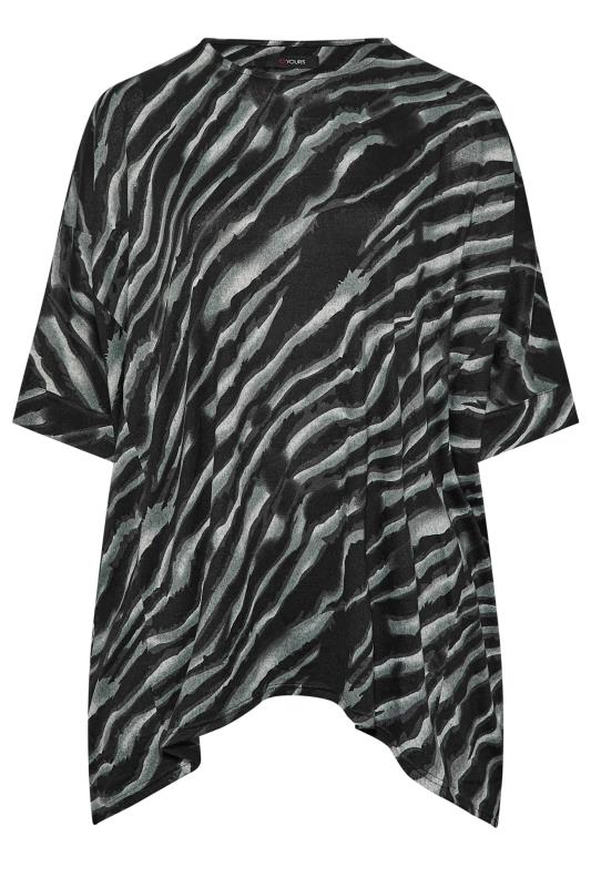 Plus Size Black & Grey Zebra Print Hanky Hem Top | Yours Clothing 6
