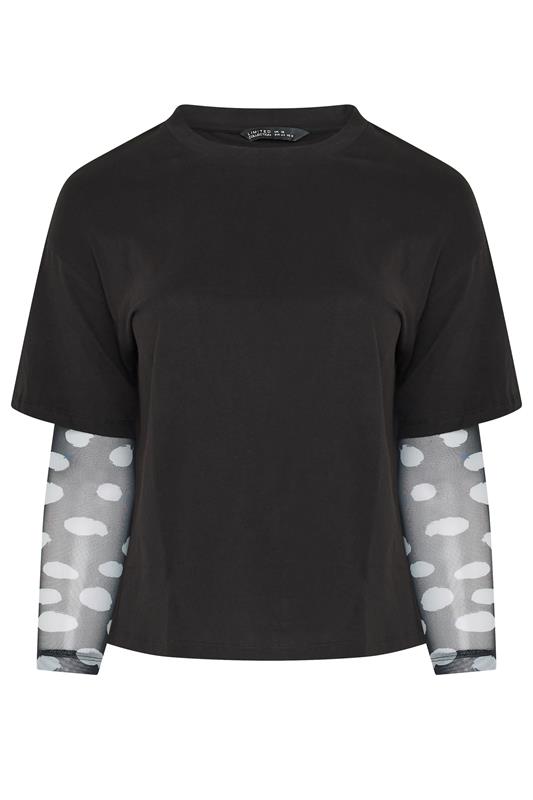 LIMITED COLLECTION Plus Size Black Polka Dot Sleeve T-Shirt | Yours Clothing 5